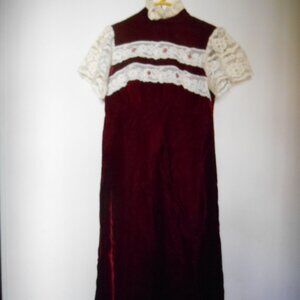 Full length velvet/lace dress, Burgundy color